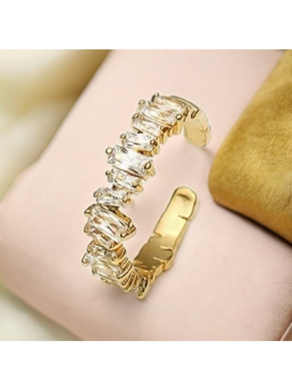 NEW 18K yellow gold plated adjustable baguette cubic zirconia ring jewelry B28A